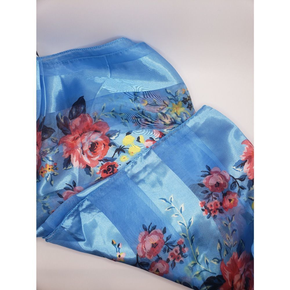 Blue satin floral scarf